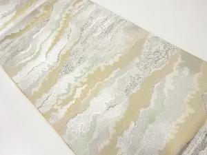 アンティーク　服部織物製　プラチナ本銀箔金閣風景模様織出し袋帯（材料）